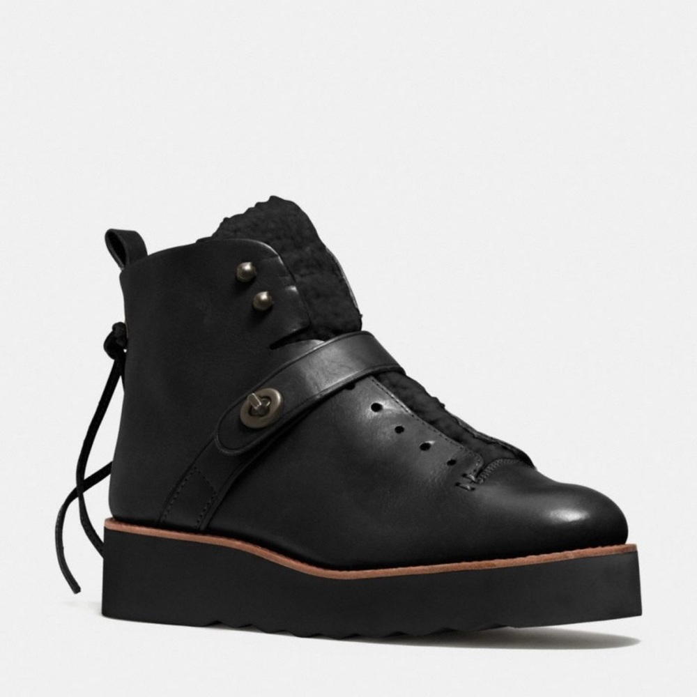 Coach Urban Hiker Black Shearling Leather Platform Boots
